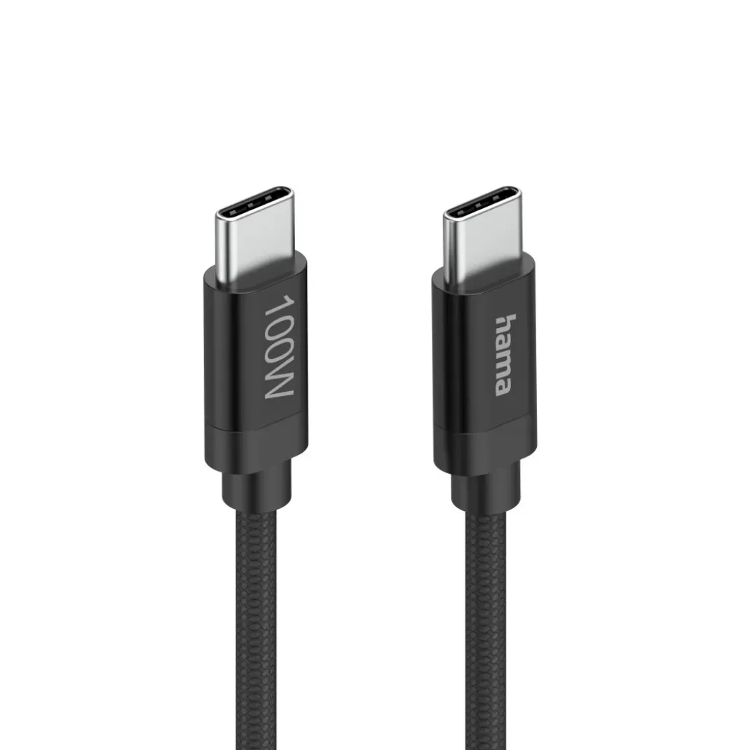 Ladekabel "Fabric", USB-C - USB-C, 100W, 1,5 m, Nylon, Schwarz