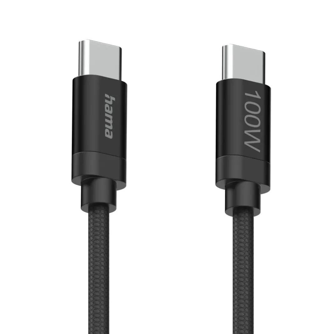 Ladekabel "Fabric", USB-C - USB-C, 100W, 1,5 m, Nylon, Schwarz