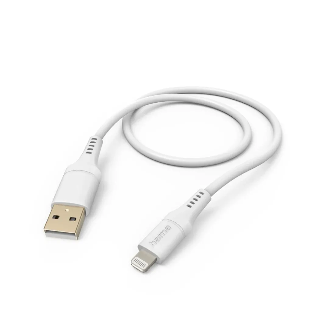 Ladekabel "Flexible", USB-A - Lightning, 1,5 m, Silikon, für iPhone, Weiß