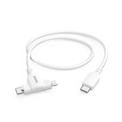 Ladekabel 2-in-1, USB-C - USB-C oder Lightning, MFI, 1,5 m, Weiß