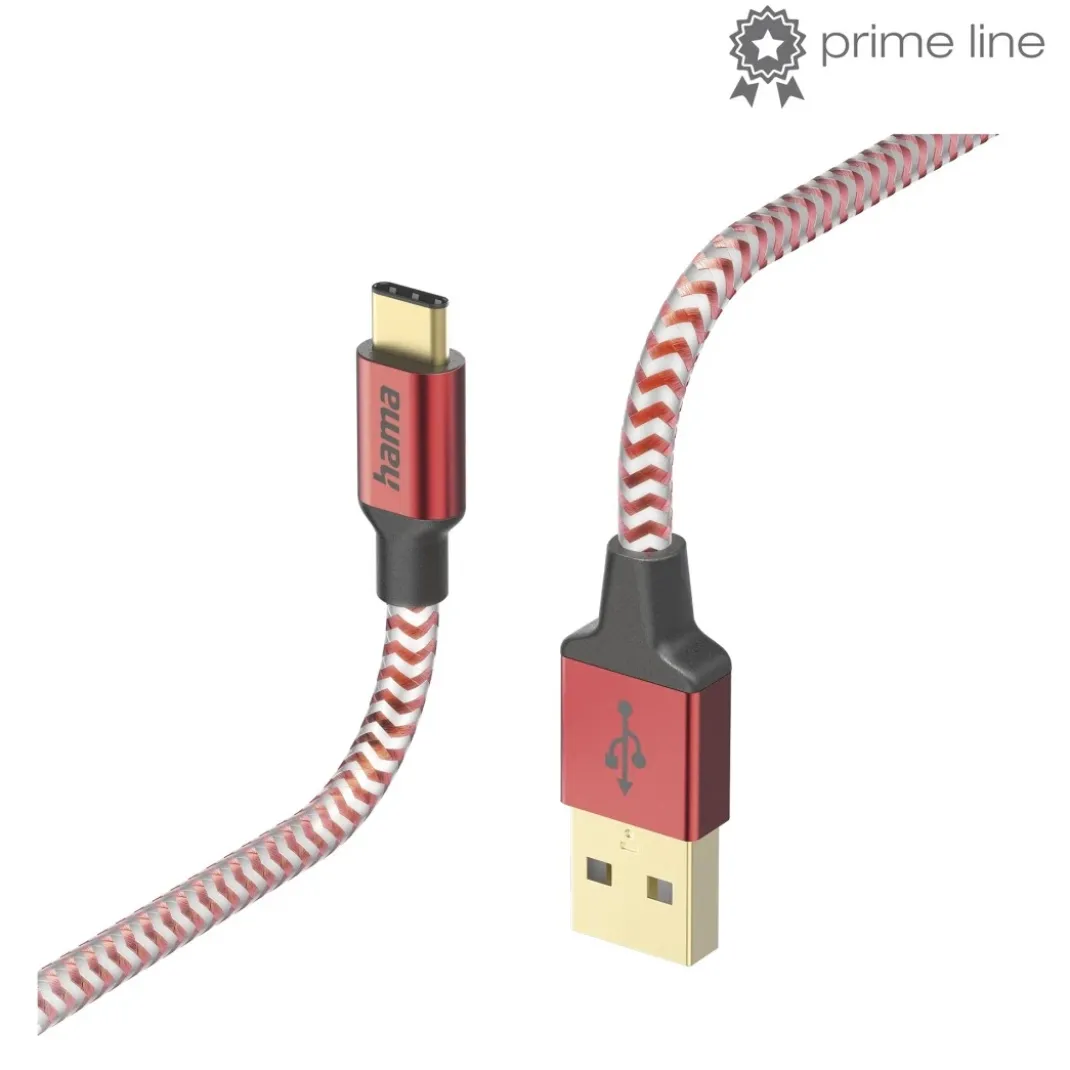 Ladekabel "Reflective", USB-A - USB-C, 1,5 m, Nylon, Rot