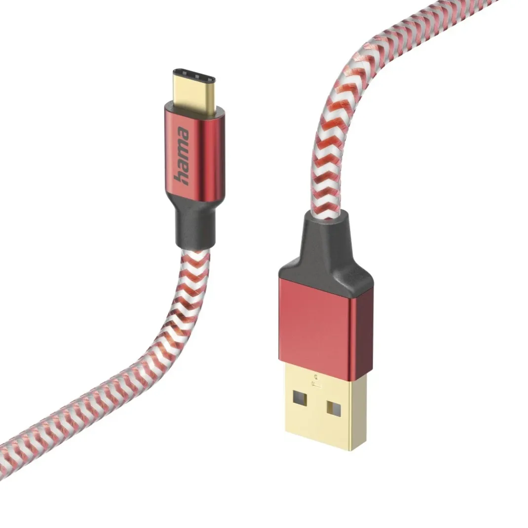 Ladekabel "Reflective", USB-A - USB-C, 1,5 m, Nylon, Rot