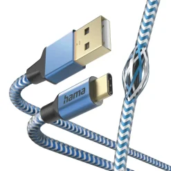 Ladekabel "Reflective", USB-A - USB-C, 1,5 m, Nylon, Blau