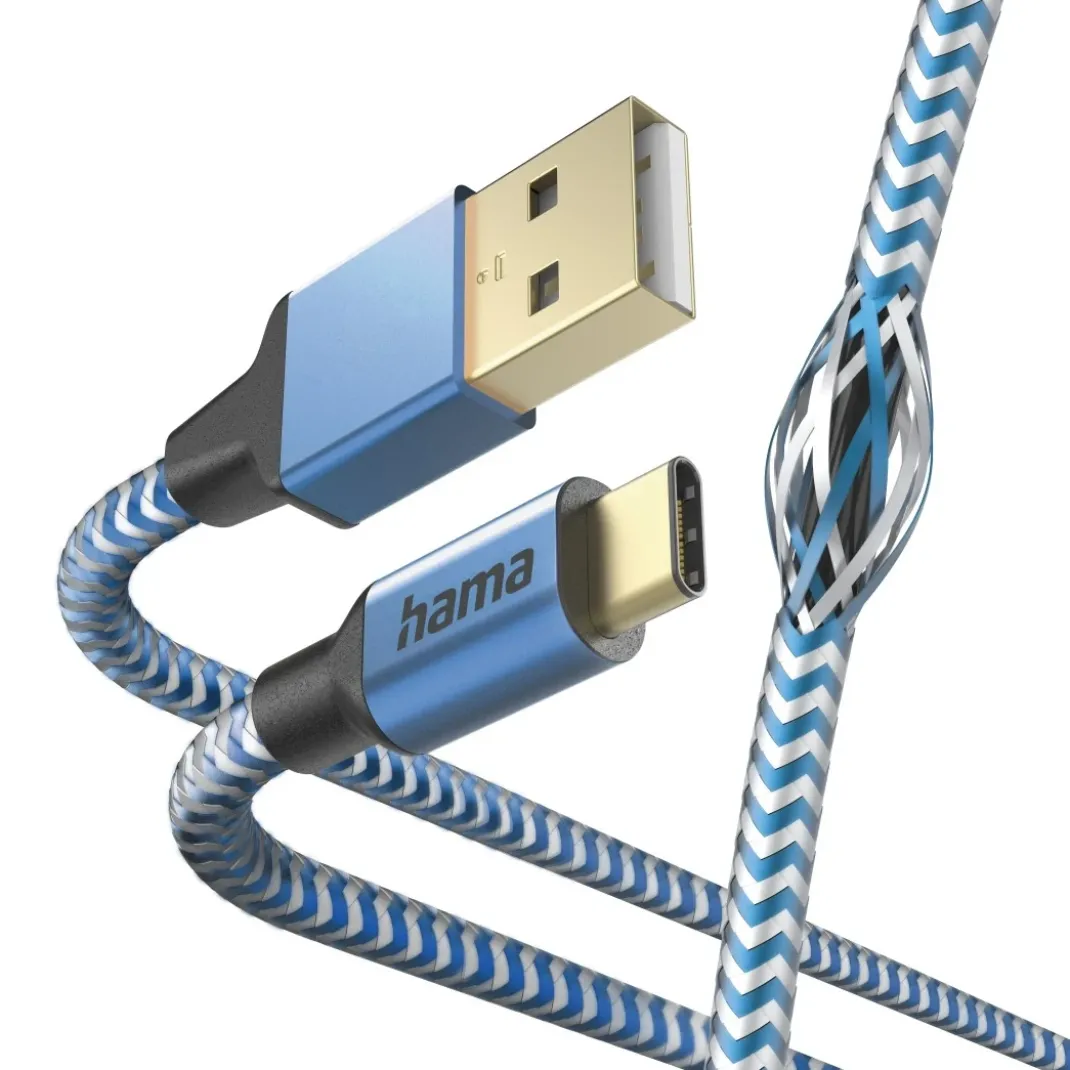 Ladekabel "Reflective", USB-A - USB-C, 1,5 m, Nylon, Blau