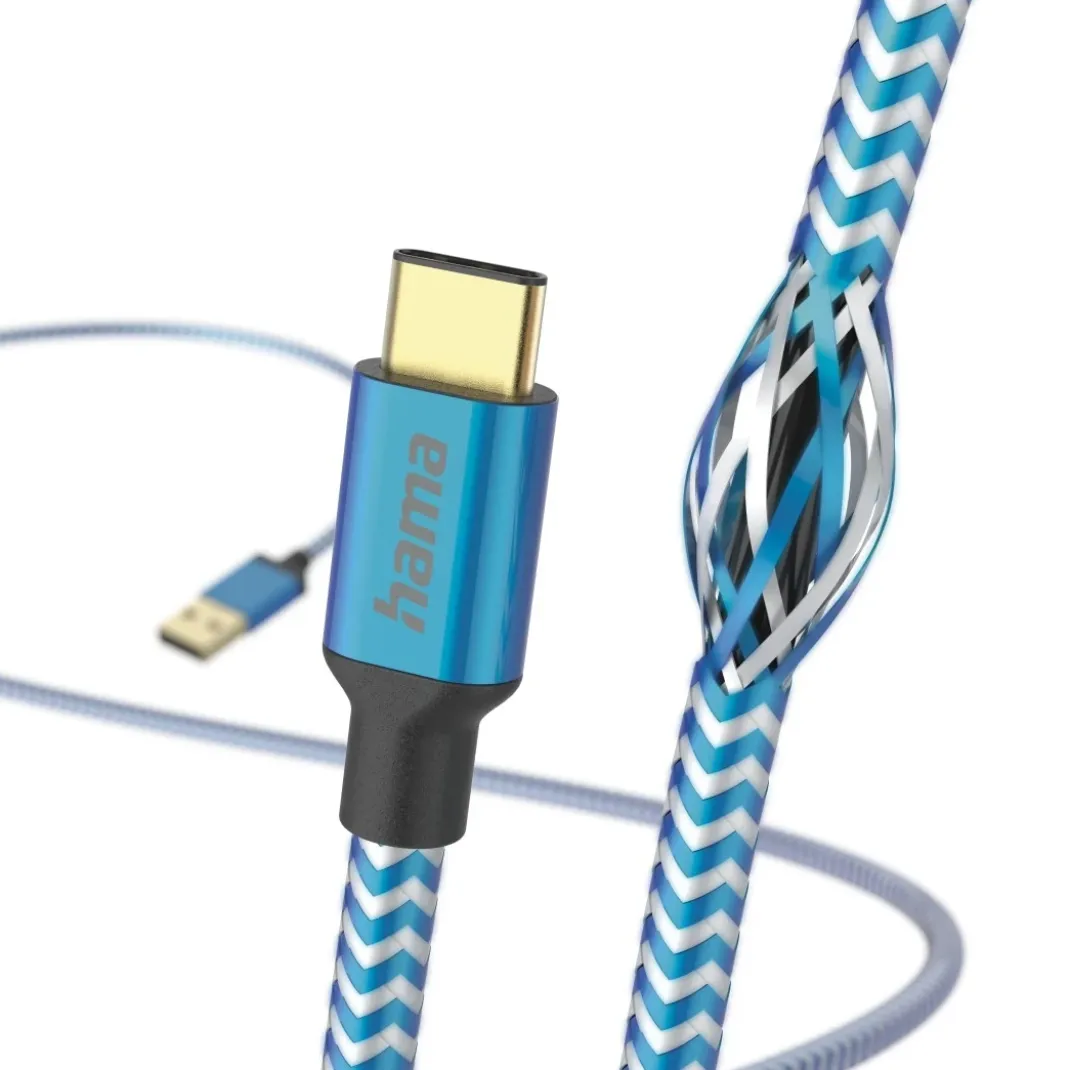 Ladekabel "Reflective", USB-A - USB-C, 1,5 m, Nylon, Blau