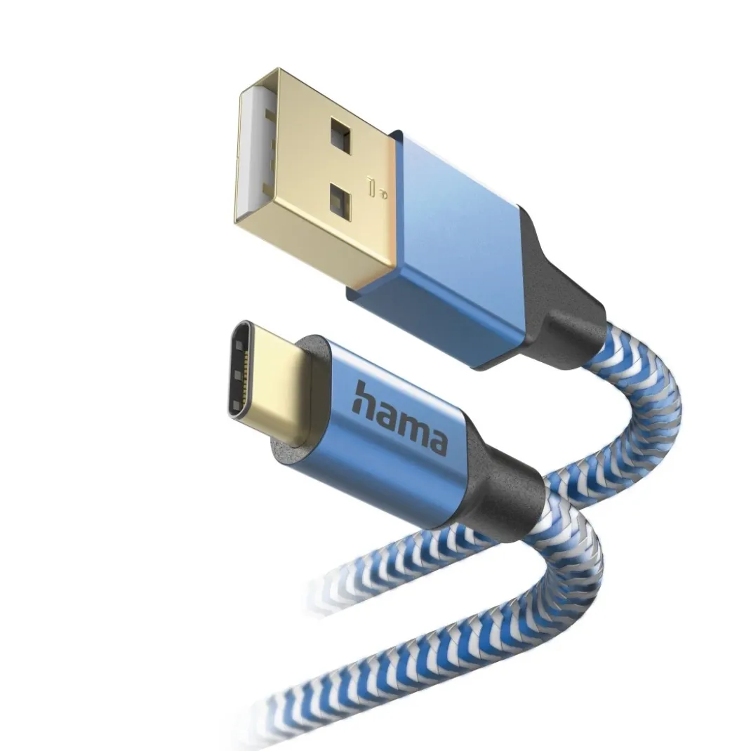 Ladekabel "Reflective", USB-A - USB-C, 1,5 m, Nylon, Blau