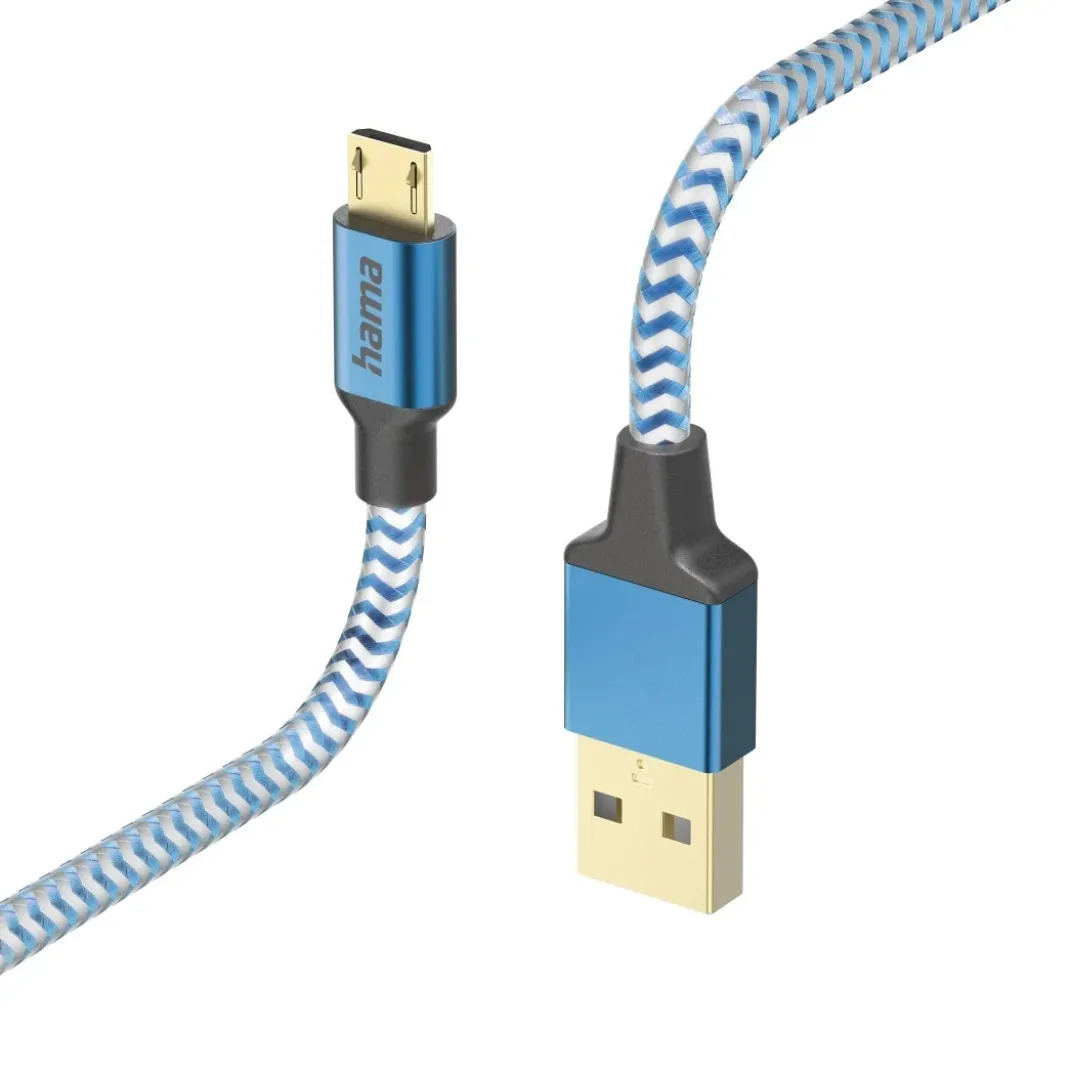 Ladekabel "Reflective", USB-A - Micro-USB, 1,5 m, Nylon, Blau