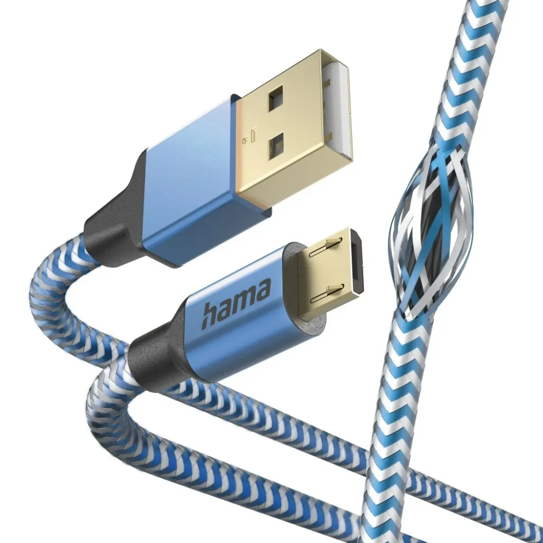 Ladekabel "Reflective", USB-A - Micro-USB, 1,5 m, Nylon, Blau