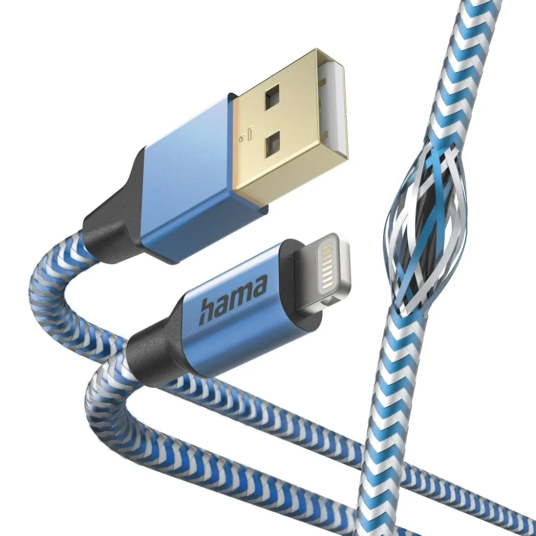 Ladekabel "Reflective", USB-A - Lightning, 1,5 m, Nylon, Blau