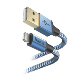 Ladekabel "Reflective", USB-A - Lightning, 1,5 m, Nylon, Blau