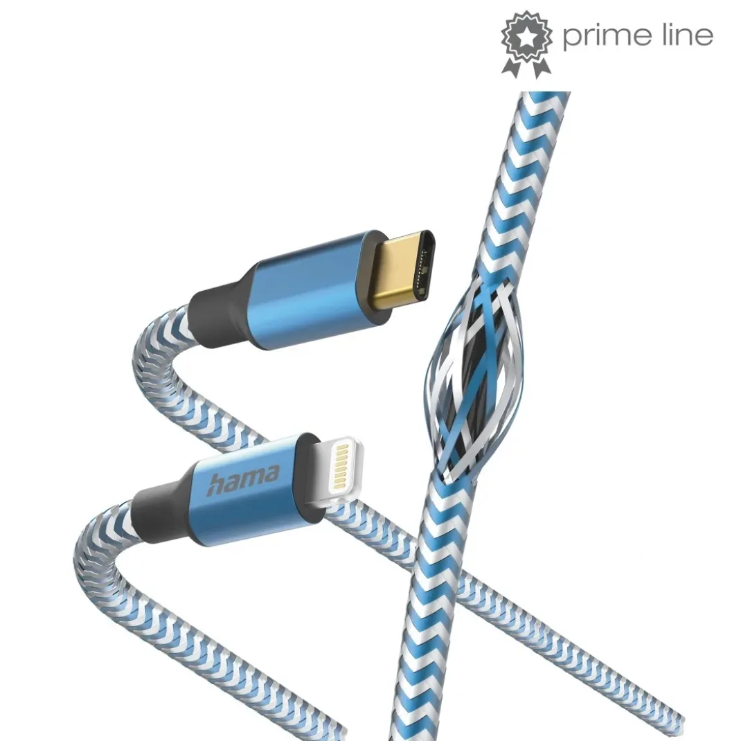 Ladekabel "Reflective", USB-C - Lightning, 1,5 m, Nylon, Blau