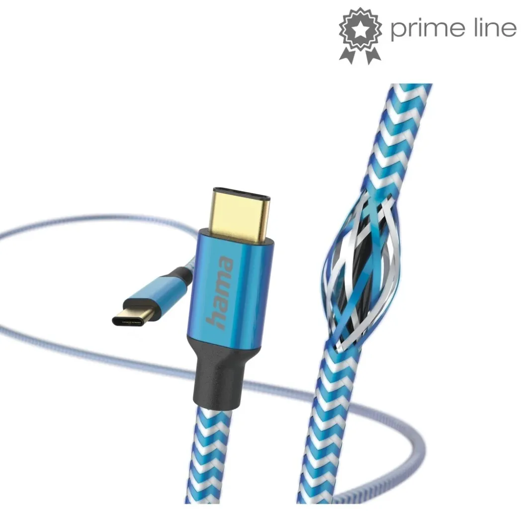 Ladekabel "Reflective", USB-C - USB-C, 1,5 m, Nylon, Blau