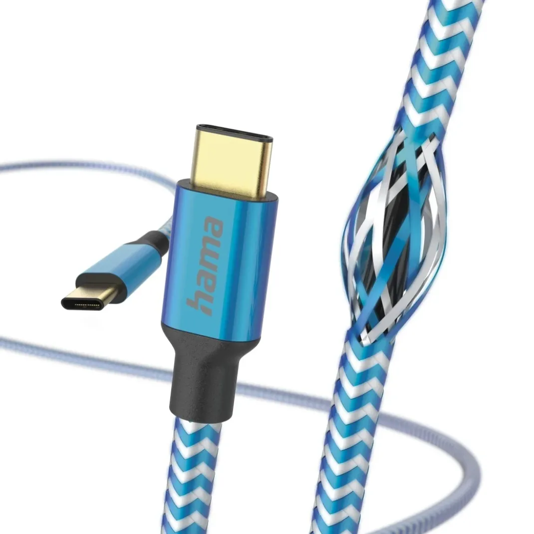 Ladekabel "Reflective", USB-C - USB-C, 1,5 m, Nylon, Blau
