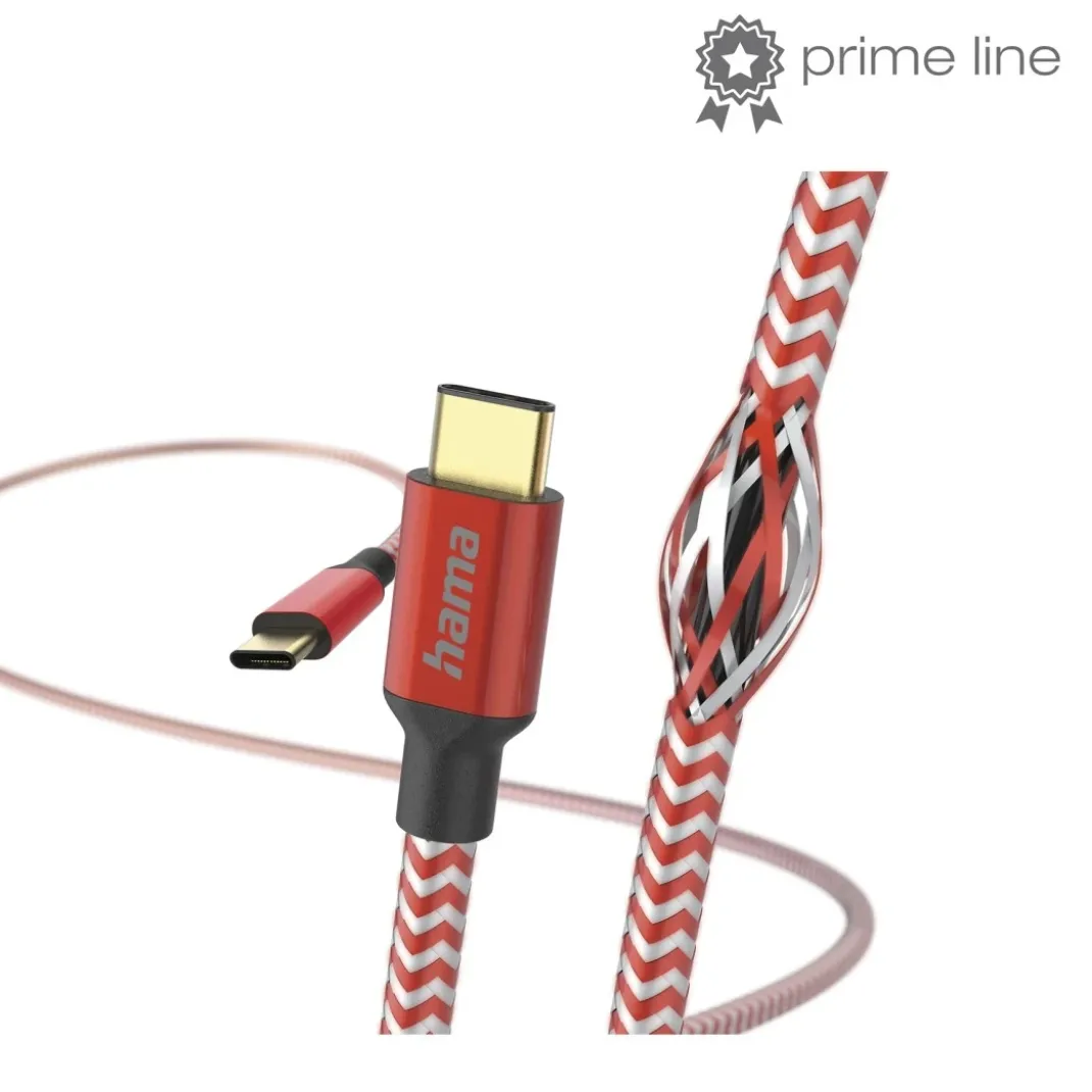 Ladekabel "Reflective", USB-C - USB-C, 1,5 m, Nylon, Rot