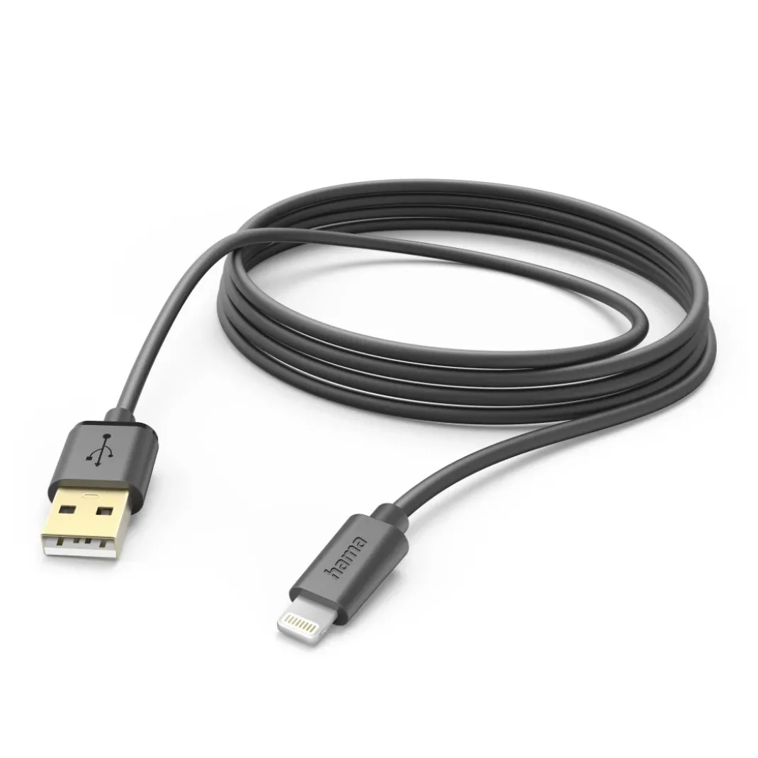 Ladekabel, USB-A - Lightning, 3 m, Schwarz