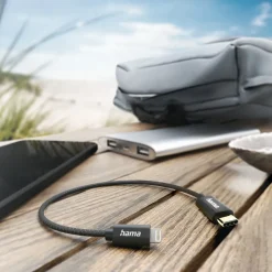 Ladekabel, USB-C - Lightning, 0,2 m, Nylon, Schwarz