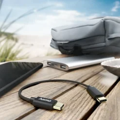 Ladekabel, USB-C - USB-C, 0,2 m, Nylon, Schwarz