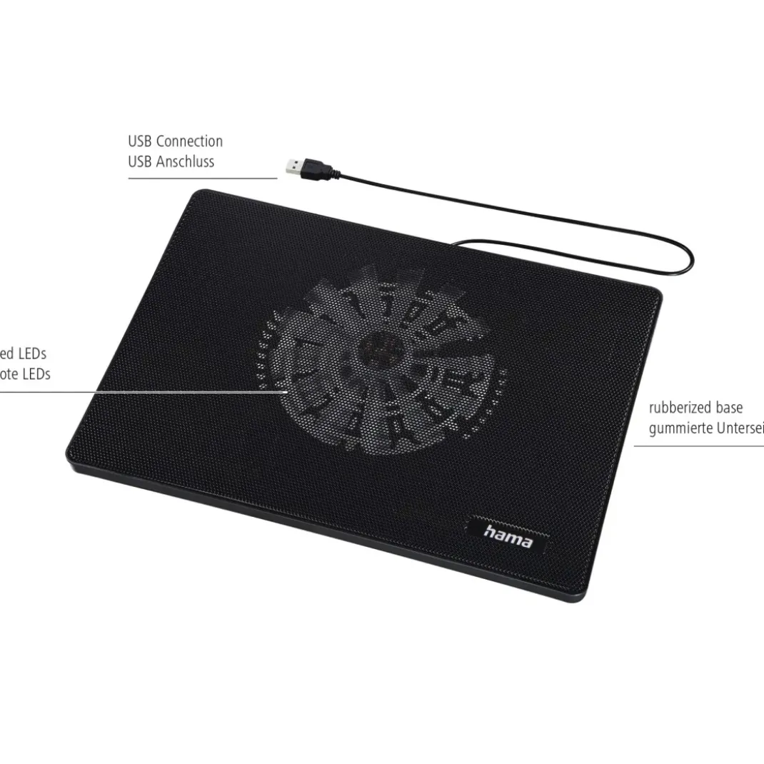 Laptop-Kühler "Slim", ultraflach, leise, leicht, bis 40 cm (15,6"), Schwarz