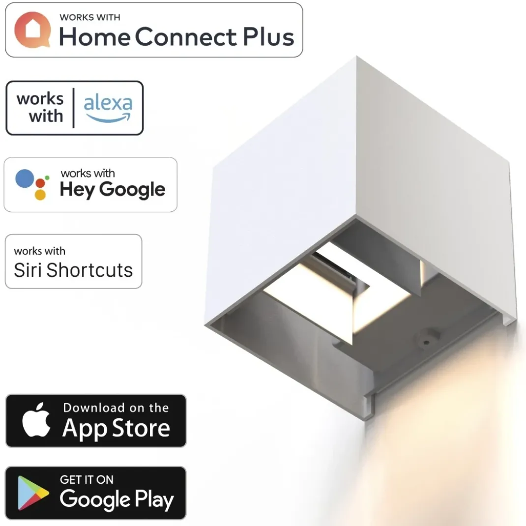 LED Wandlampe für innen und außen, WLAN, App- u. Sprachsteuerung, Weiß