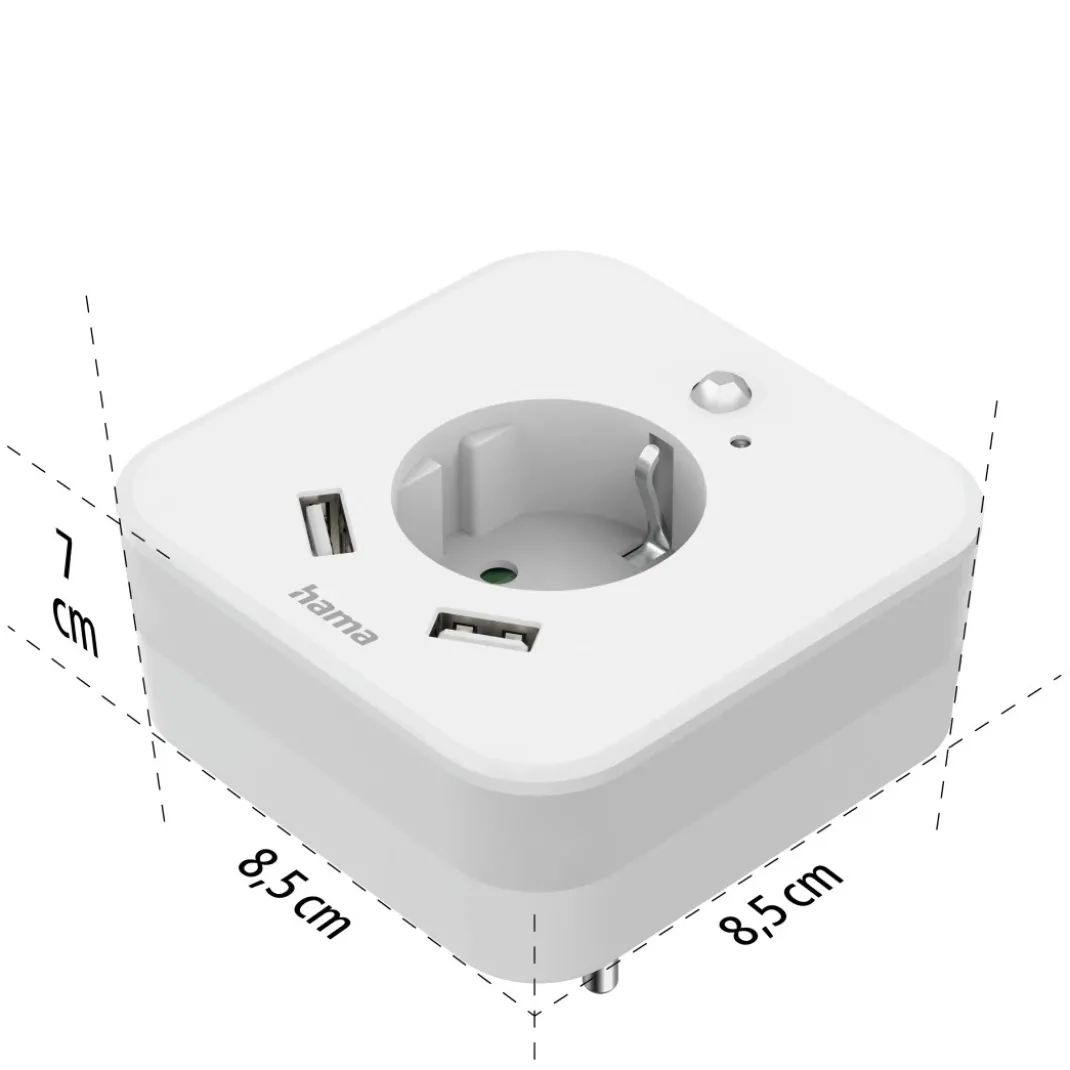 LED-Nachtlicht mit Steckdose, 2 USB-Ausgänge, Bewegungs- und Lichtsensor