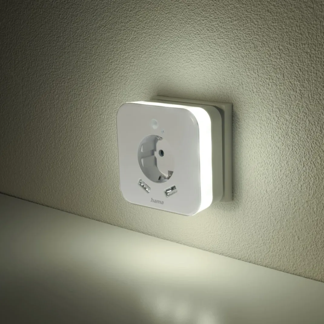 LED-Nachtlicht mit Steckdose, 2 USB-Ausgänge, Bewegungsmelder, Lichtsensor
