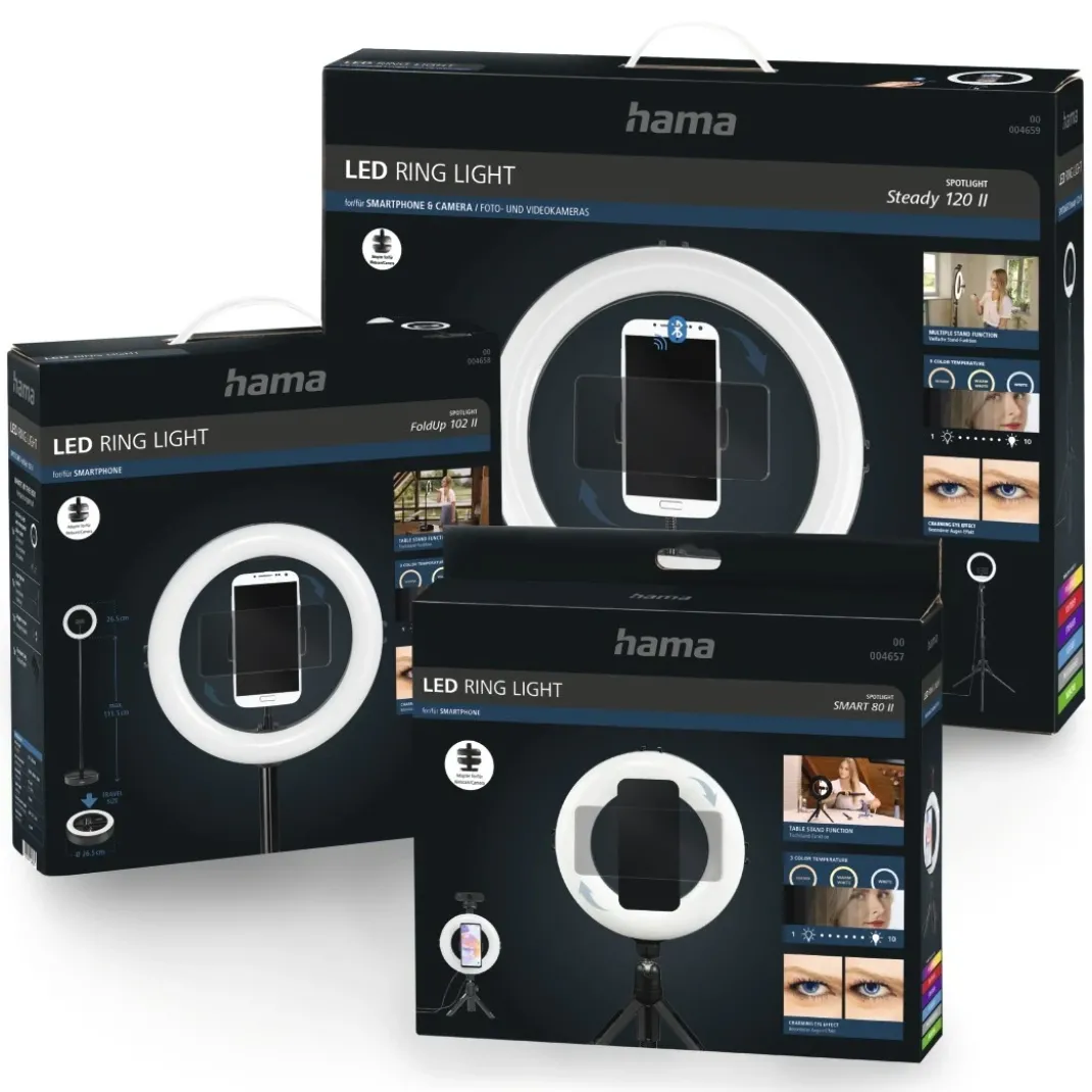 LED-Ringleuchte "SpotLight FoldUp 102 II", Set für Smartphones, faltbar