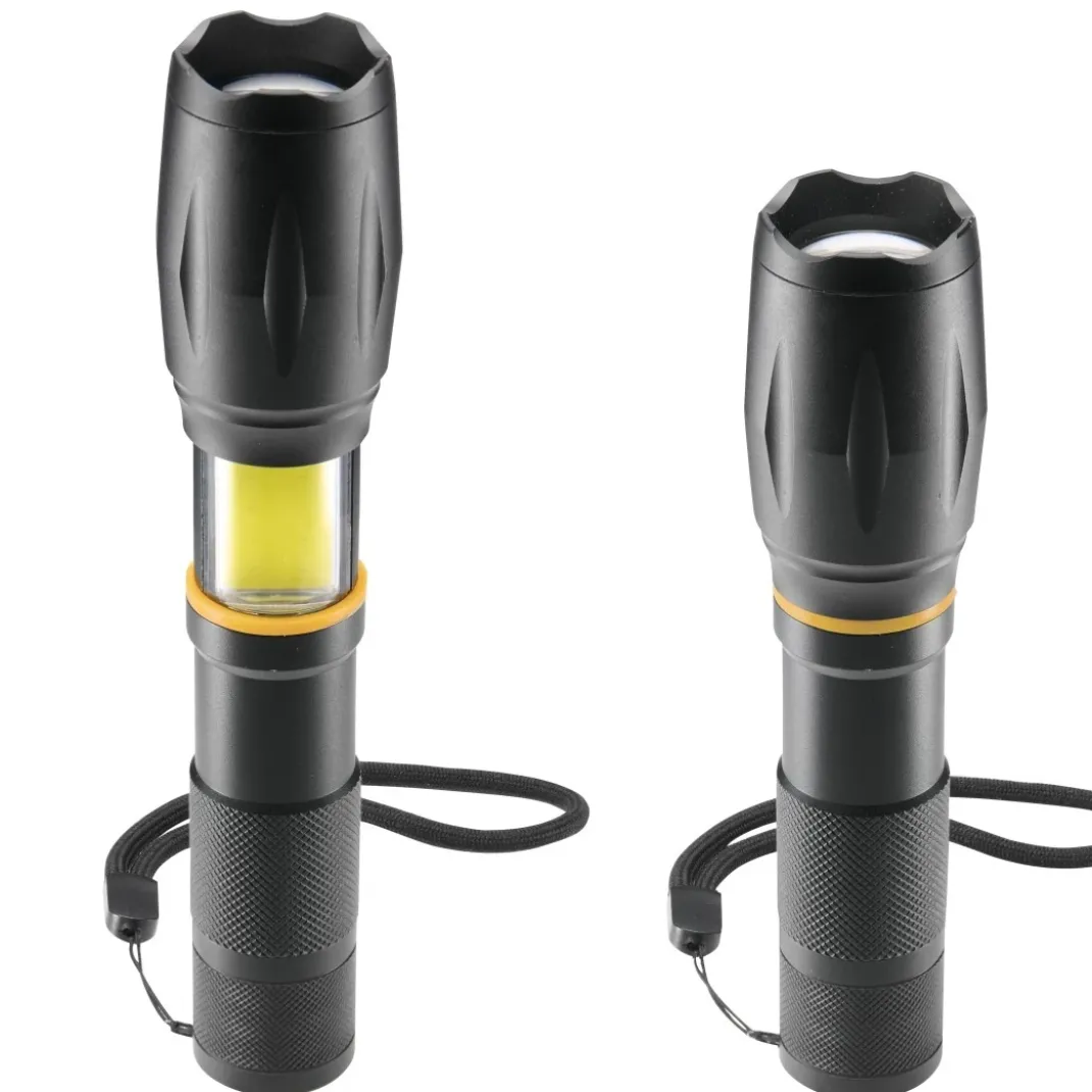 LED-Taschenlampe "W200", Batterien, Zoom, COB, Aluminium, 3 Modi