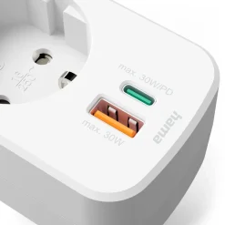 Mehrfachstecker 3er f. Steckdose, 1 USB-C PD, 1 USB-A, 1 Schutzkontakt, 30W