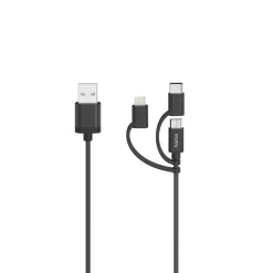 Micro-USB-Kabel, 3in1, inkl. Adapter auf USB-C & Lightning, USB 2.0, 0,75 m