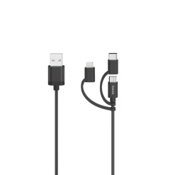 Micro-USB-Kabel, 3in1, inkl. Adapter auf USB-C & Lightning, USB 2.0, 0,75 m
