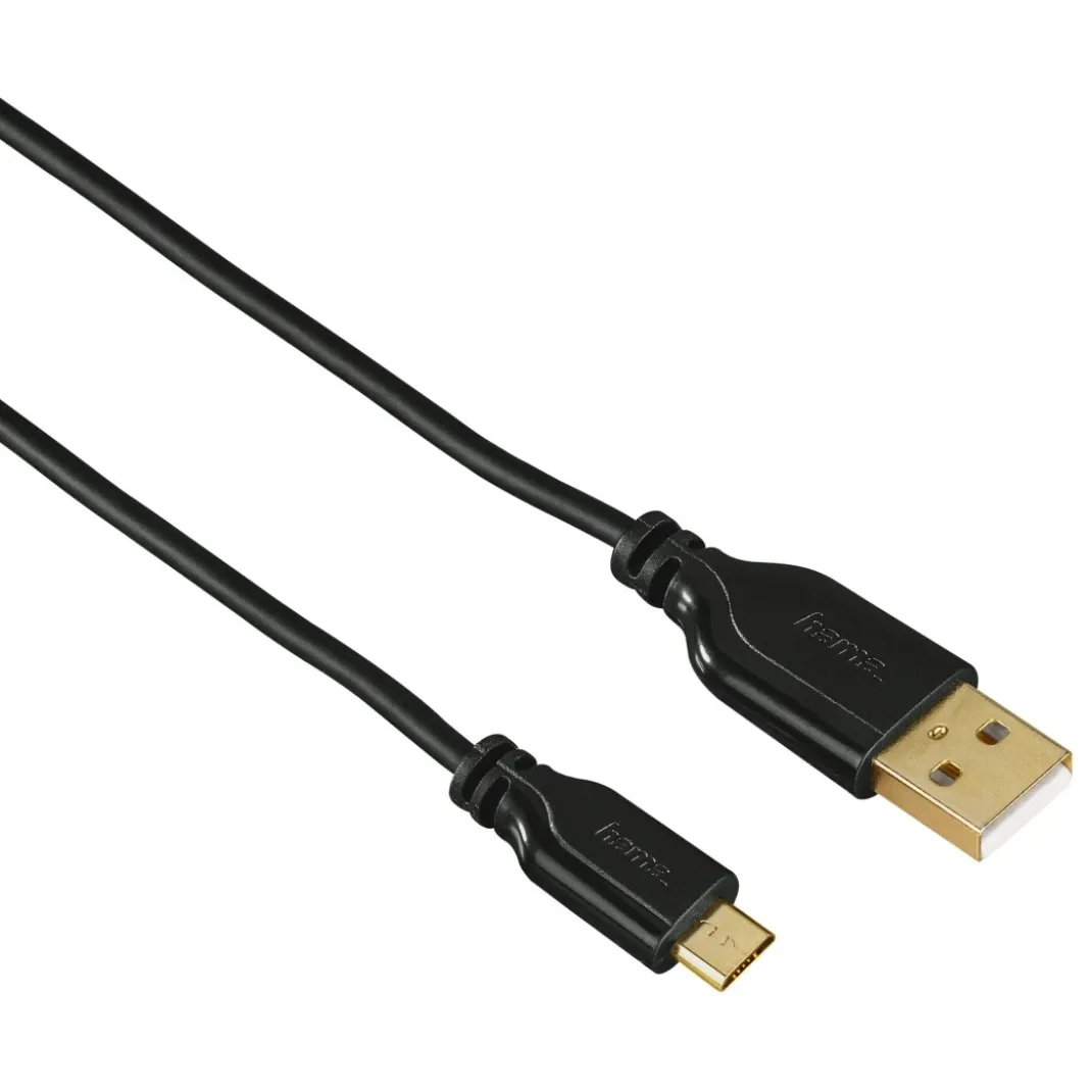 Micro-USB-Kabel, vergoldet, verdrehsicher, Schwarz, 0,75 m