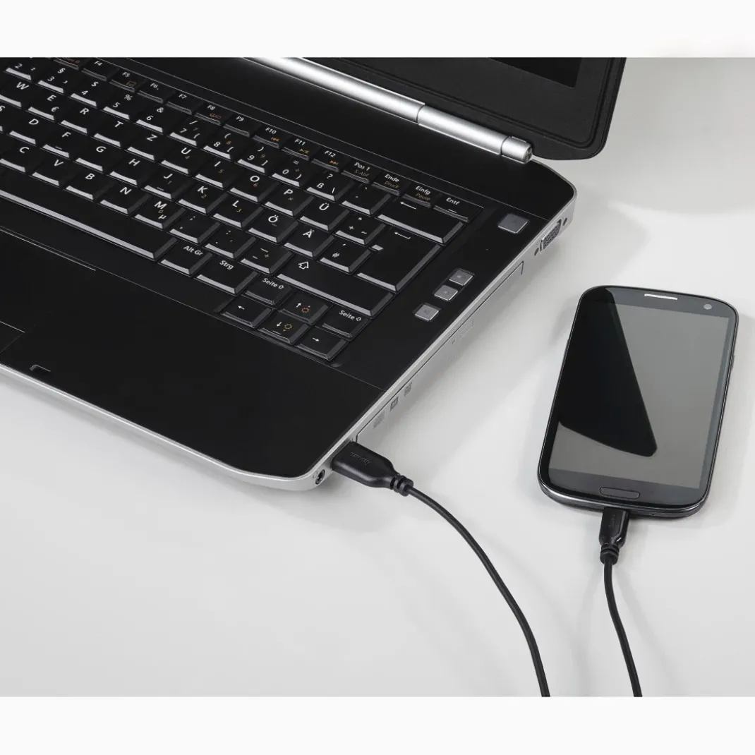 Micro-USB-Kabel, vergoldet, verdrehsicher, Schwarz, 0,75 m