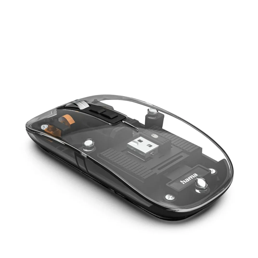 Multi-Device-Maus "WM-600", kabellos, Funk/BT, flach, 6 Tasten, transparent