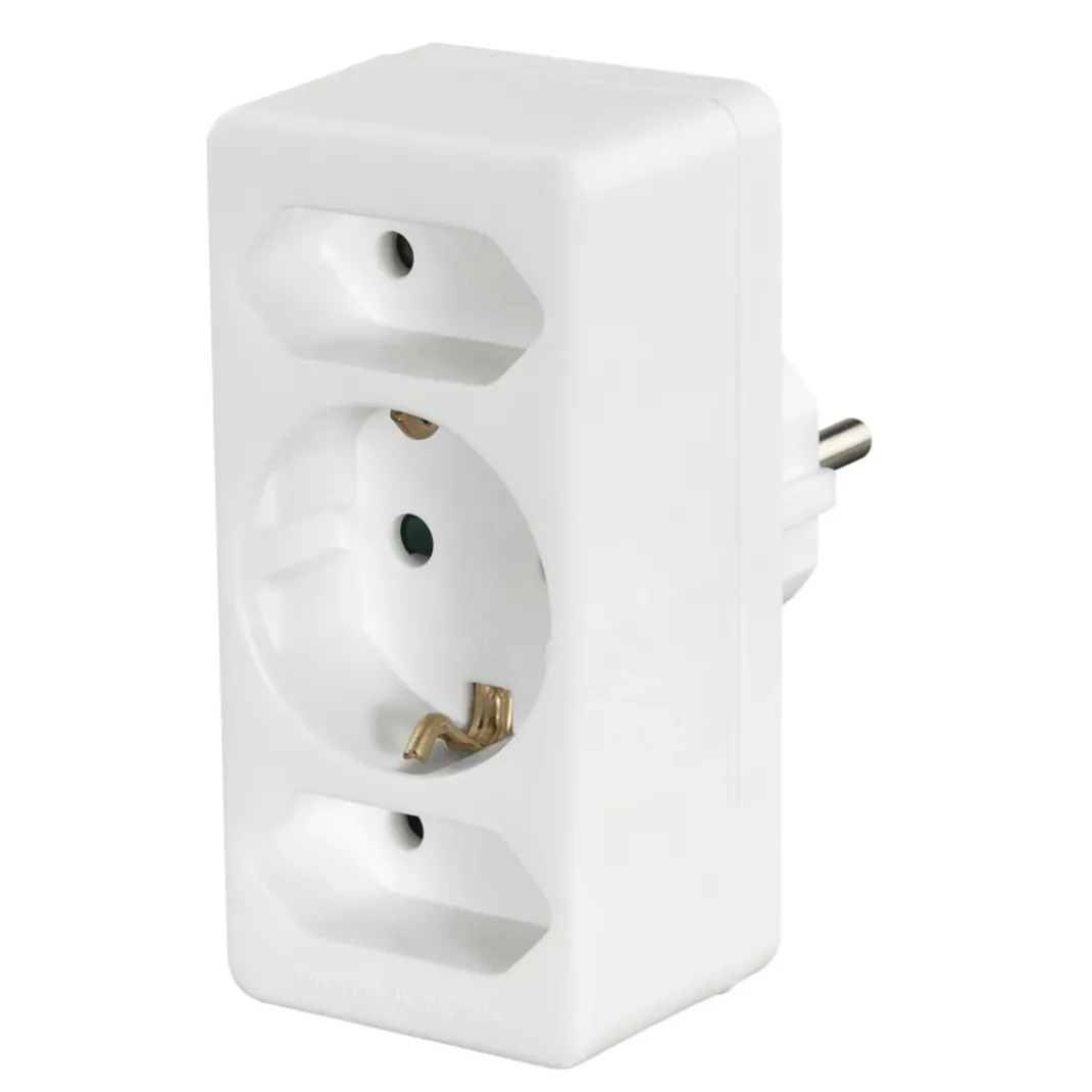 Multistecker, 3-fach, 2 Euro/1 Schutzkontakt-Kupplung, Weiß