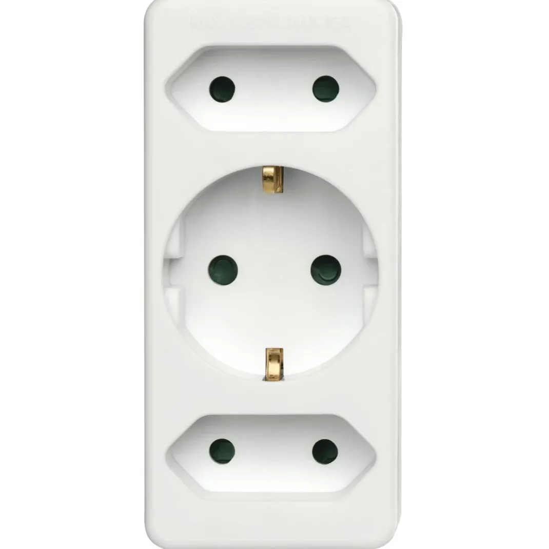 Multistecker, 3-fach, 2 Euro/1 Schutzkontakt-Kupplung, Weiß