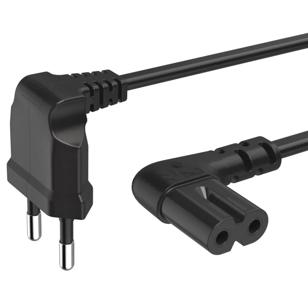 Netzkabel, beidseitig gewinkelt, Euro-Stecker, Doppelnut/C7, 1,5 m, Schwarz