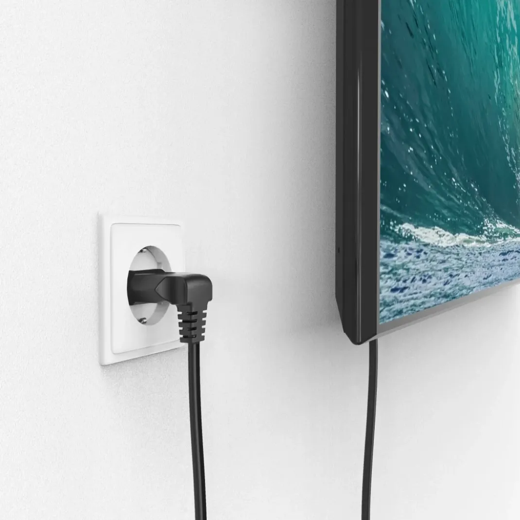 Netzkabel, beidseitig gewinkelt, Euro-Stecker, Doppelnut/C7, 5 m, Schwarz