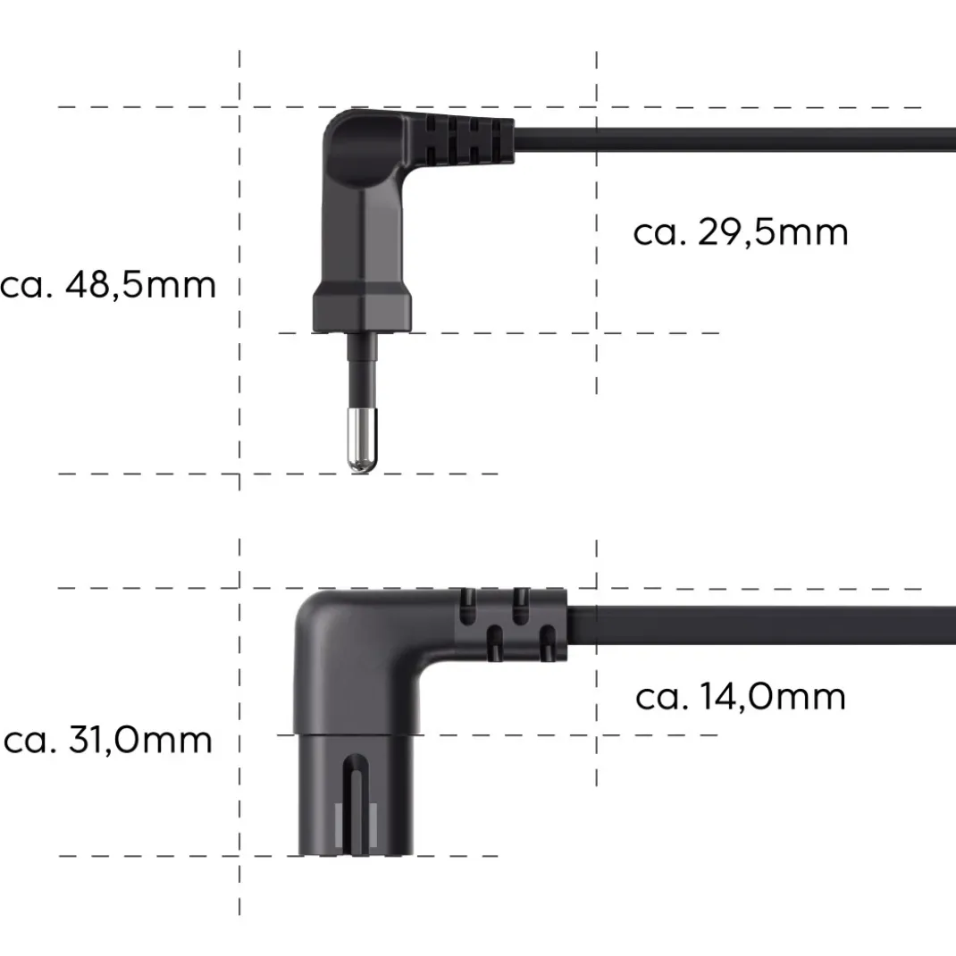 Netzkabel, beidseitig gewinkelt, Euro-Stecker, Doppelnut/C7, 5 m, Schwarz