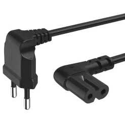Netzkabel, beidseitig gewinkelt, Euro-Stecker, Doppelnut/C7, 3 m, Schwarz