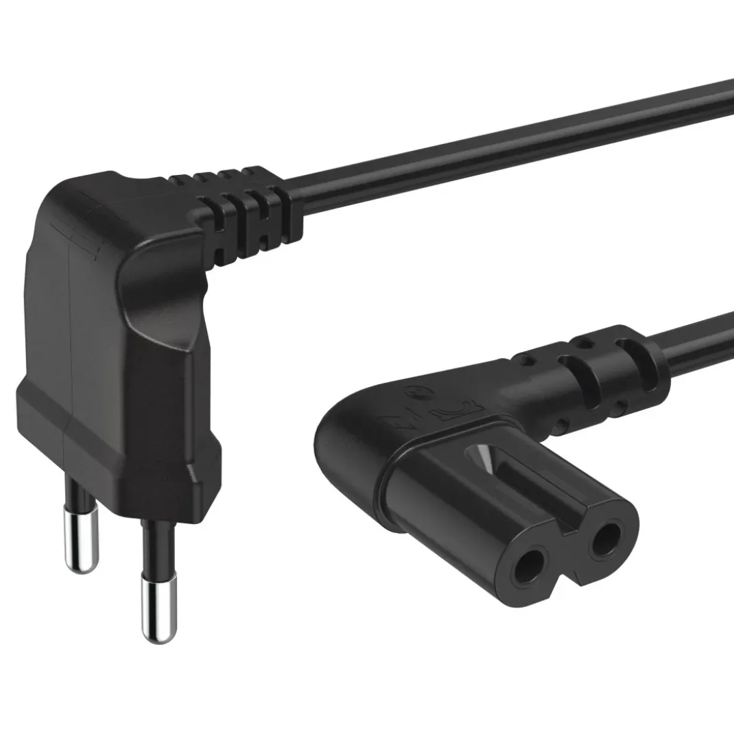 Netzkabel, beidseitig gewinkelt, Euro-Stecker, Doppelnut/C7, 3 m, Schwarz