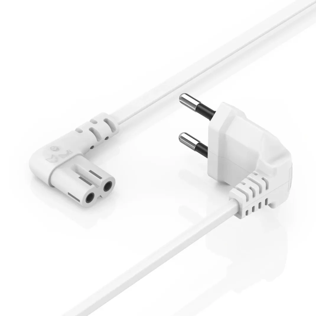 Netzkabel, beidseitig gewinkelt, Euro-Stecker, Doppelnut/C7, 3 m, Weiß