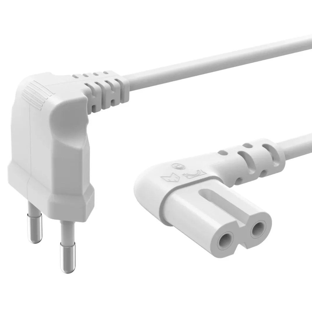 Netzkabel, beidseitig gewinkelt, Euro-Stecker, Doppelnut/C7, 1,5 m, Weiß