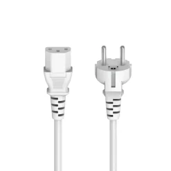 Netzkabel für Kaltgeräte, 3-polig mit Schutzkontaktstecker, 5 m, Weiß