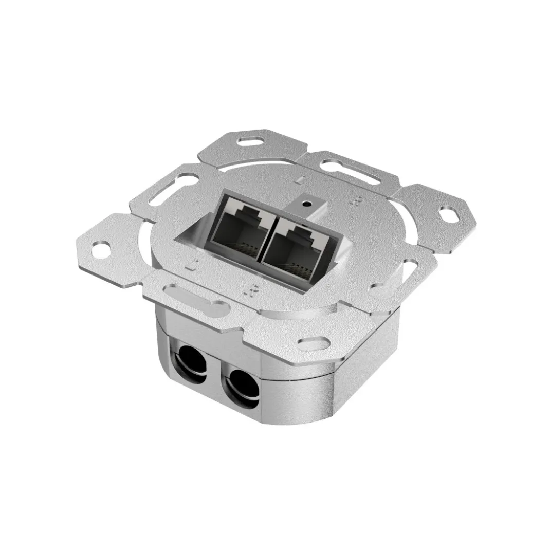 Netzwerkdose, CAT-6a, 10 Gbit/s, geschirmt, 2 Ports, Unterputz