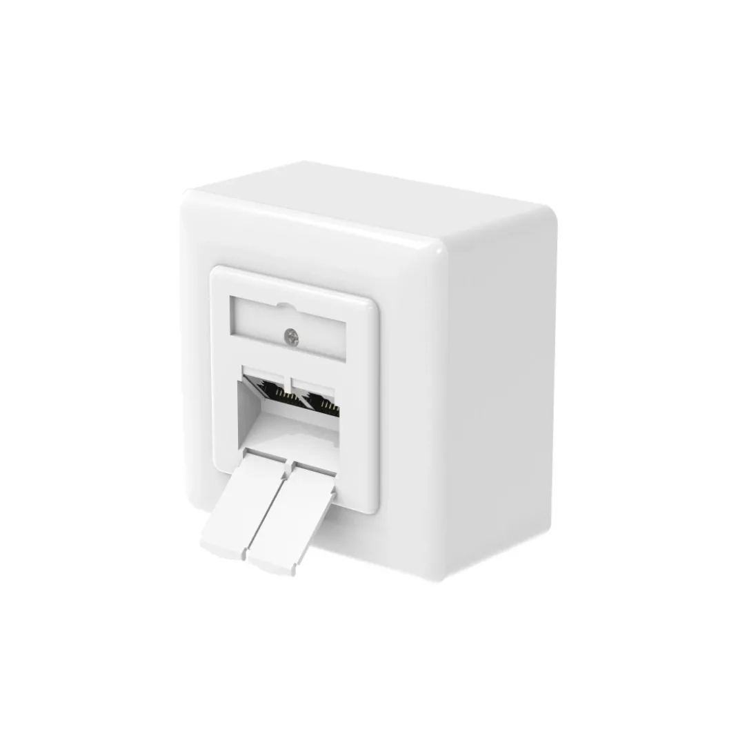 Netzwerkdose, CAT-6a, 10 Gbit/s, geschirmt, 2 Ports, Aufputz-/Unterputz