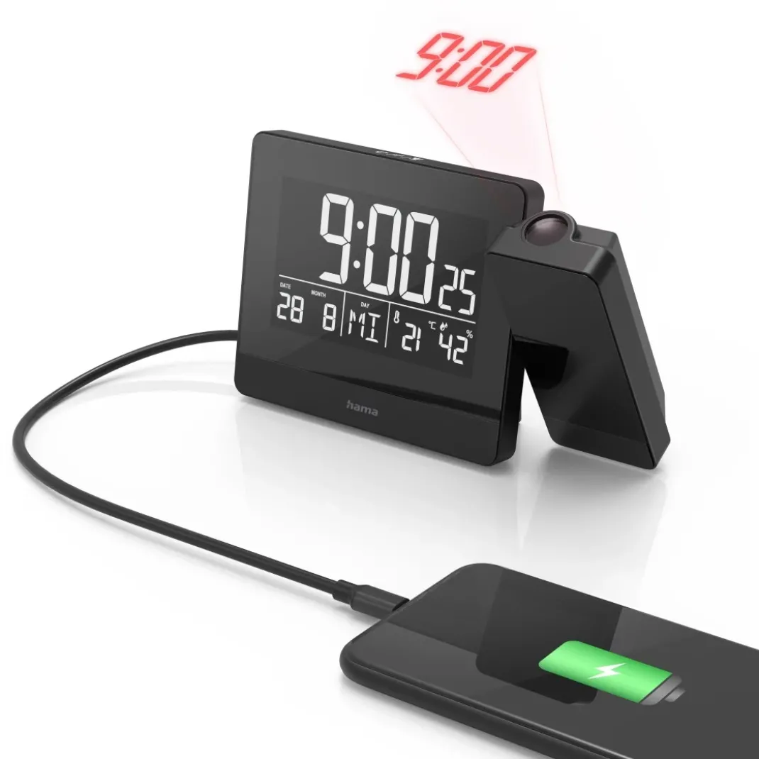 Projektionswecker "Plus Charge", Schwarz