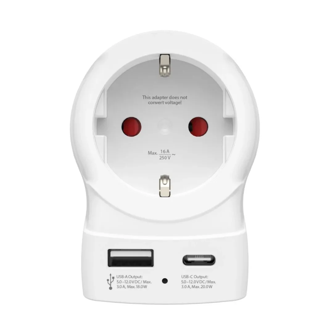Reiseadapter, "EU to UK", 1x USB-A, 1x USB-C (PD), 20 W