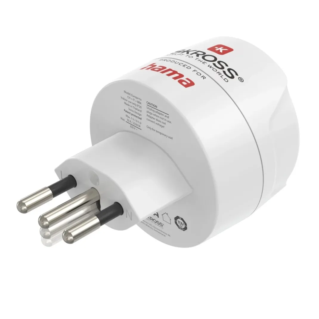 Reiseadapter Typ J, L, N, 3-polig, für die Schweiz, Italien und Brasilien