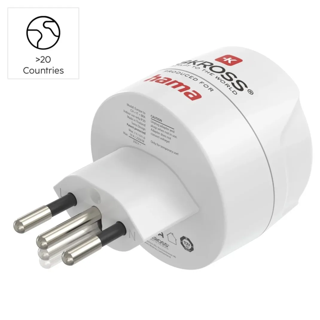 Reiseadapter Typ J, L, N, 3-polig, für die Schweiz, Italien und Brasilien