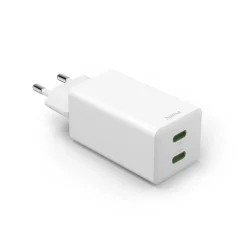 Schnellladegerät + Kabel, 2x USB-C, PD/QC, Mini-Ladegerät, 35W, 1 m, Weiß